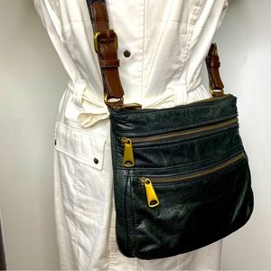Fossil Black Leather Convertible Crossbody with Adjustable Strap
